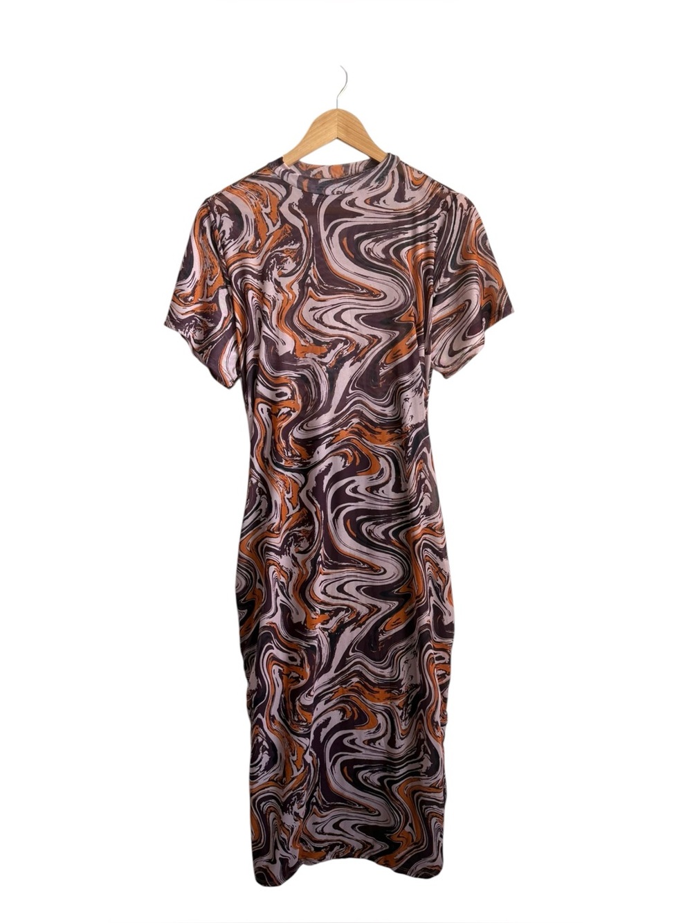 REBDOLLS Marble Print Mesh Bodycon Midi Dress Brown Orange Plus Size 2X